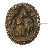 Regency Sterling Silver Mounded Copper Cameo Theatre Scene Brooch Antique
