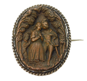 Regency Sterling Silver Mounded Copper Cameo Theatre Scene Brooch Antique