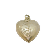 Sterling Silver Patterned Puff Heart Charm Pendant Vintage c1970