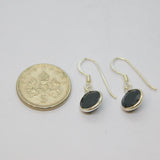 Pair of Sterling Silver Black Crystal Round Hook Drop Earrings Vintage c1970