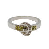 Sterling Silver Yellow & White Sapphire Buckle Ring Vintage c1970 Size T 1/2