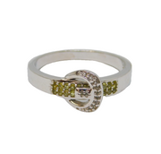Sterling Silver Yellow & White Sapphire Buckle Ring Vintage c1970 Size T 1/2