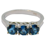Sterling Silver Triple Round Sapphire Dress Ring Vintage c1970 Size O 1/2