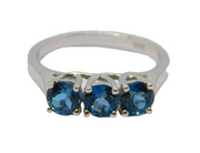 Sterling Silver Triple Round Sapphire Dress Ring Vintage c1970 Size O 1/2