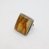 Sterling Silver Chunky Picture Jasper Statement Ring Vintage c1970 Size S 1/2