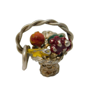 Sterling Silver Painted Fruit Basket Charm Pendant Vintage c1970
