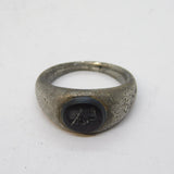 Roman Style Sterling Silver Carved Amber Intaglio Signet Ring Antique