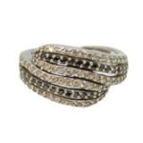 Sterling Silver Black & Clear Paste Crossover Band Ring Vintage c1970 Size M 1/2
