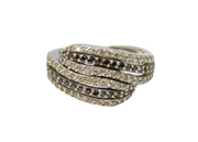 Sterling Silver Black & Clear Paste Crossover Band Ring Vintage c1970 Size M 1/2