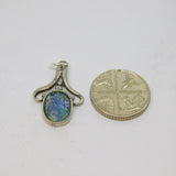 Sterling Silver Blue Foiled Glass Oval Drop Charm Pendant Vintage c1970