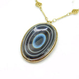 19th Century Rolled Gold & Banded Agate Set Mourning Necklace Antique