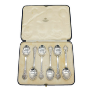 Asprey Boxed Britannia Silver Floral Picture Back Teaspoons Antique 1936 London