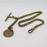 Victorian Gilt Metal Albert Watch Chain with Spade Guinea Fob Antique c1850s