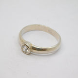 Sterling Silver Round CZ Solitaire Dress Ring Vintage c1970 Size N
