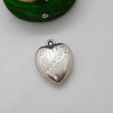 Sterling Silver Floral Pattern Puffy Heart Charm Pendant Vintage c1970