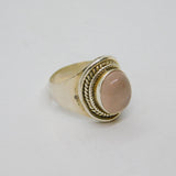 Sterling Silver Chunky Rose Quartz Cabochon Dress Ring Vintage c1970 Size R