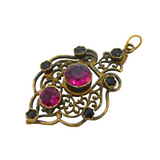 Austro-Hungarian Gold Plated, Garnet & Paste Drop Pendant Antique c1880s