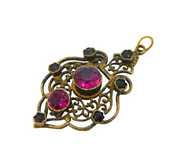 Austro-Hungarian Gold Plated, Garnet & Paste Drop Pendant Antique c1880s