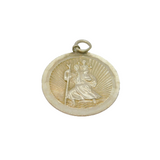 Sterling Silver Bevelled Edge Round St Christopher Travel Pendant Vintage c1970s