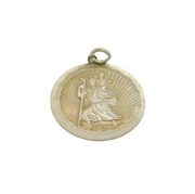 Sterling Silver Bevelled Edge Round St Christopher Travel Pendant Vintage c1970s