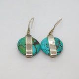 Pair of Sterling Silver Aztec Style Turquoise Studio Drop Earrings Vintage c1970