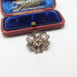 Sterling Silver Filigree Button Form Floral Brooch Antique c1940 Art Deco