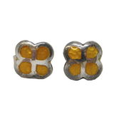 Sterling Silver & Yellow Enamel Floral Stud Earrings Vintage c1970s