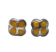Sterling Silver & Yellow Enamel Floral Stud Earrings Vintage c1970s
