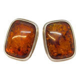 Studio Pair of Sterling Silver Baltic Amber Set Stud Earrings Vintage c1970s
