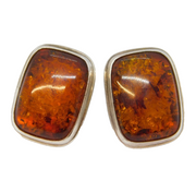Studio Pair of Sterling Silver Baltic Amber Set Stud Earrings Vintage c1970s