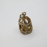 Sterling Silver Bird In Cage Charm Pendant Vintage c1970s