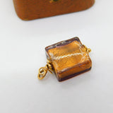 9ct Yellow Gold Carved Red Murano Glass Drop Charm Pendant Vintage c2000