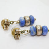 Pair of Sterling Silver & Blue Hardstone Beaded Stud Drop Earrings Vintage c1970