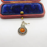 Sterling Silver and Baltic Amber Eye Charm Pendant Vintage c1970