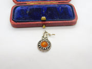 Sterling Silver and Baltic Amber Eye Charm Pendant Vintage c1970
