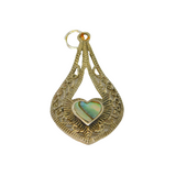 Sterling Silver Eastern Style Shell Heart Peardrop Charm Pendant Vintage c1970s