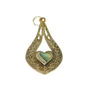 Sterling Silver Eastern Style Shell Heart Peardrop Charm Pendant Vintage c1970s