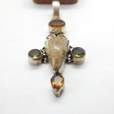 Sterling Silver Large Citrine & Agate Drop Charm Pendant Vintage c1970