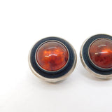 N.E From Danish Sterling Silver Baltic Amber Clip-On Earrings Vintage c1960s