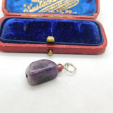 Sterling Silver Rough Cut Amethyst Charm Pendant Vintage c1970
