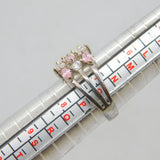 Sterling Silver Triple Row Pink & White CZ Dress Band Ring Vintage c1990 Size O