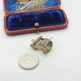 Sterling Silver Magic Wishing Well with Emerald Paste Charm Pendant c1970