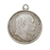 King Edward VII Sterling Silver One Rupee Coin Pendant Fob Antique 1905