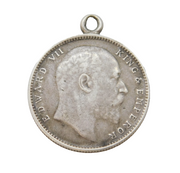 King Edward VII Sterling Silver One Rupee Coin Pendant Fob Antique 1905