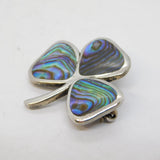 Australian Sterling Silver & Abalone Lucky Shamrock Brooch Vintage
