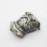 Sterling Silver & Glass Eye Novelty Bulldog Brooch Pin Vintage