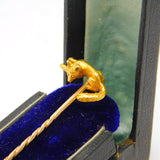 Victorian Boxed 20ct Yellow Gold Sitting Fox Stick Pin Antique c1880s