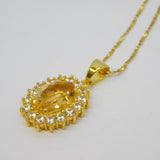Sterling Silver Gilt, Large Citrine & White Sapphire Floral Pendant Necklace