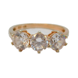 Rose-Gold On Sterling Silver Triple CZ Half Eternity Ring Vintage c2000 Size N