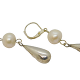 Pair of Sterling Silver & Pearl Long Drop Leverback Earrings Vintage c1970
